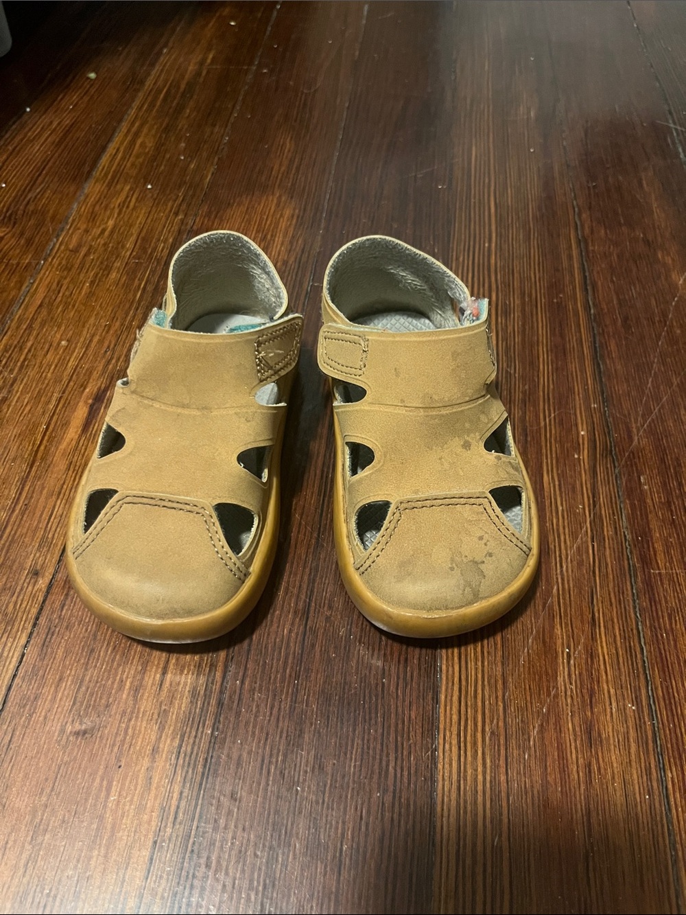 Kids Closed-Toe Sandals in Tan with Hook-and-Loop Strap